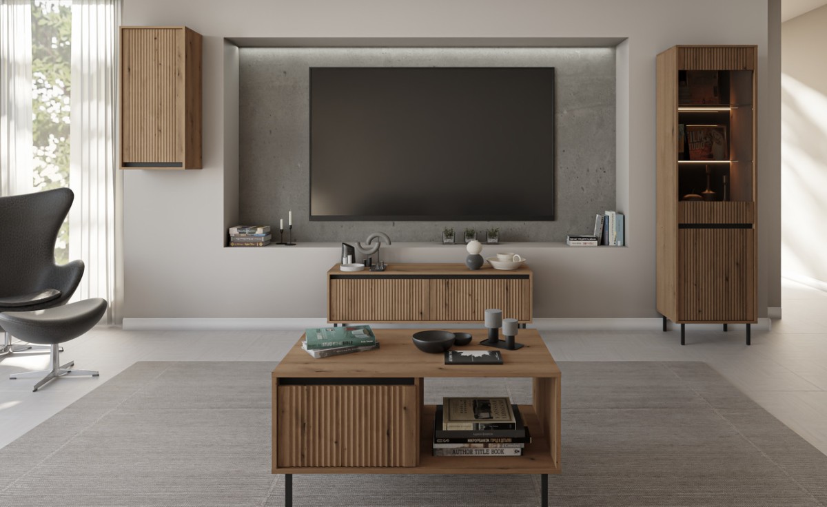 Svetainės sieninė spintelė Osaka ąžuolas evoke