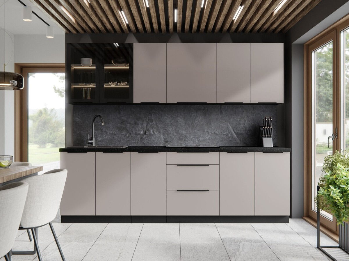 Arona virtuvės komplektas, 265 cm kašmyro virtuvė su vitrina