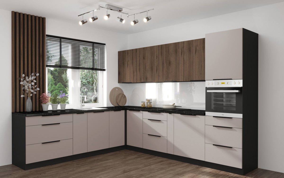 Arona + Monza virtuvės komplektas, kampinė virtuvė 265x300 cm