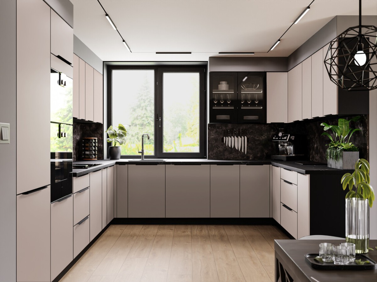 Arona virtuvės komplektas U formos virtuvė 375x330x200 cm