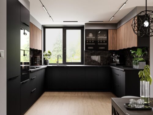 Siena + Monza virtuvės komplektas, U formos virtuvė 375x330x200 cm