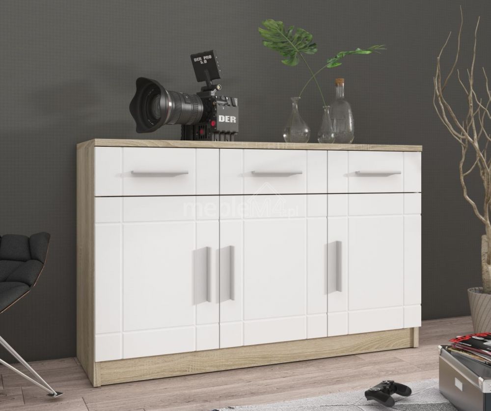 Paris WH 3F3S komoda - balta - sonoma ąžuolas