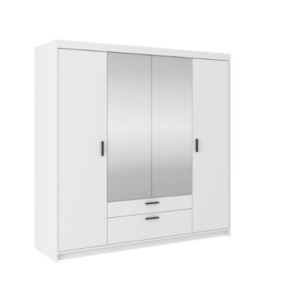 Keturių durų spinta su veidrodžiais Elena 4D balta matinė