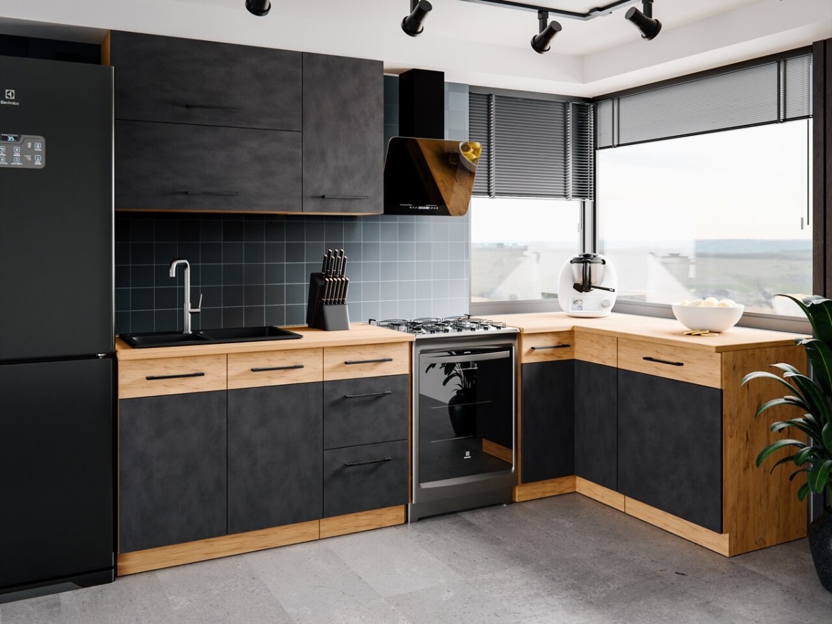 Vigo Tamsus kampinis virtuvės baldų komplektas 260-150 cm