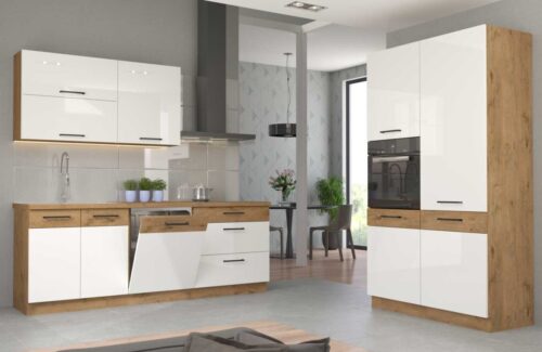 Vigo virtuvė 220 + 120 cm, balta, blizgi