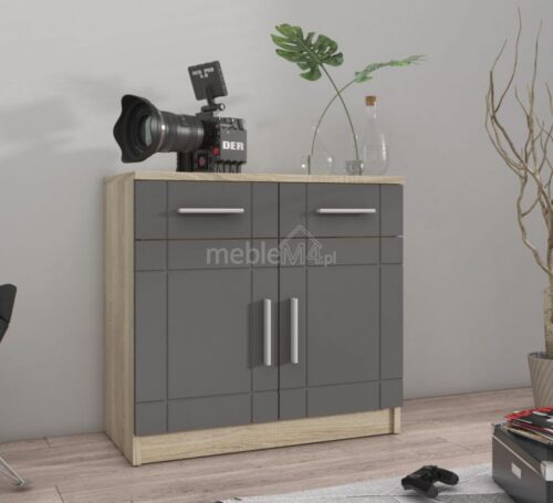 Paris GR 2F2S komoda – grafito spalvos – sonoma ąžuolas