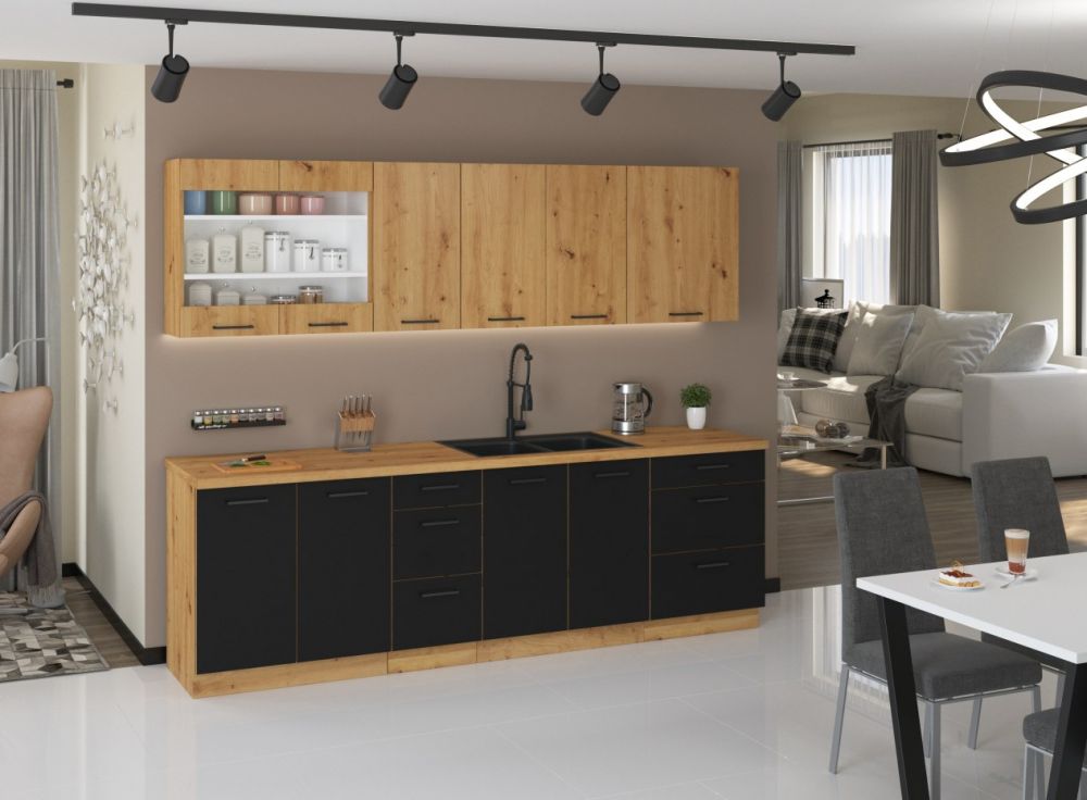 Lofto stiliaus virtuvė su 260 cm dydžio Modenos vitrina