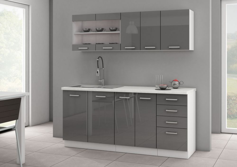 Sonia virtuvė 180 cm pilka blizgi