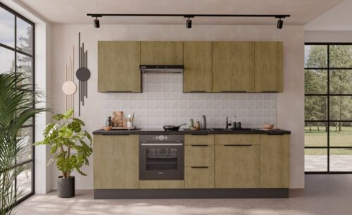 Virtuvės komplektas 260 cm Cremona antracito spalvos, virtuvė 260 cm