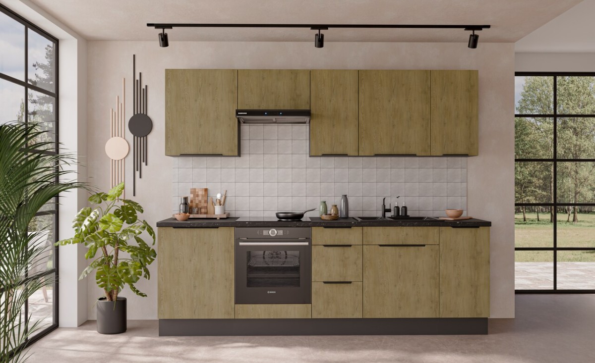 Virtuvės komplektas 260 cm Cremona antracito spalvos, virtuvė 260 cm