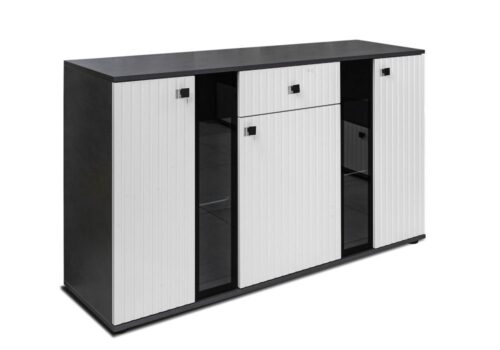 Salsa MDF komoda, balta/medžiaginė – AKCIJA