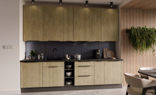 Virtuvės komplektas 300 cm Cremona antracito spalvos, virtuvė 300 cm