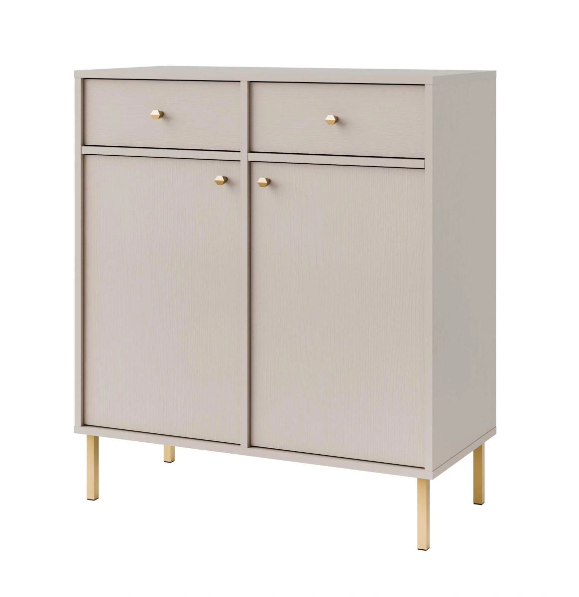 Komoda „Tokyo 2F2S“ su spintelėmis ir stalčiais, smėlio spalvos