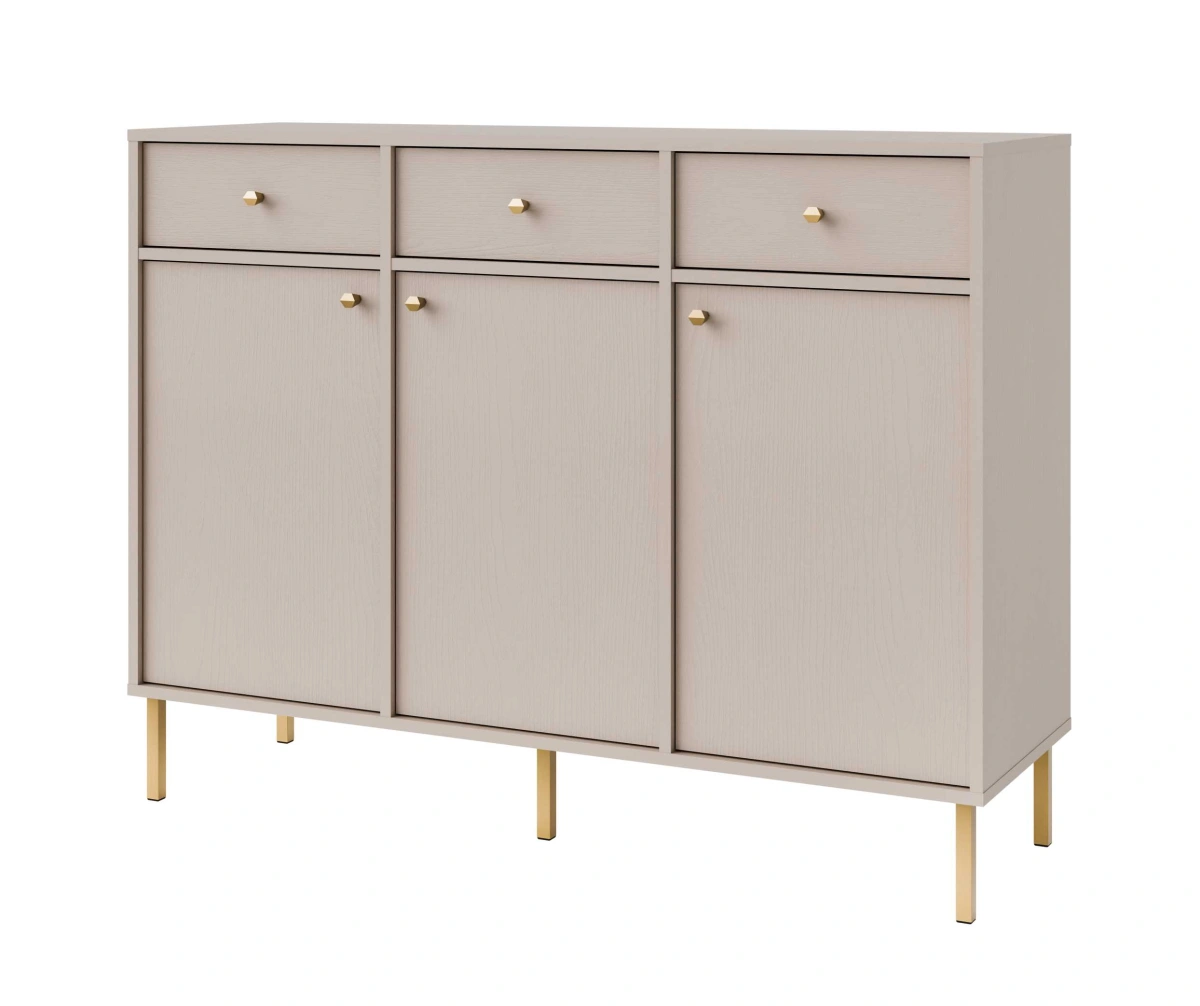 Komoda „Tokyo 3F3S“ su spintelėmis ir stalčiais, smėlio spalvos