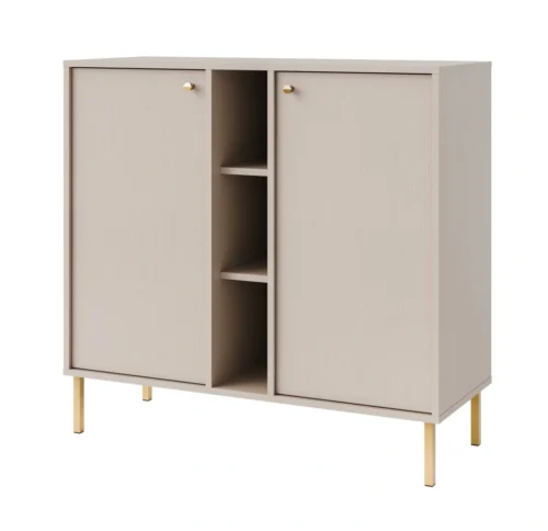 Komoda „Tokyo 2F“ su spintelėmis ir nišomis, smėlio spalvos