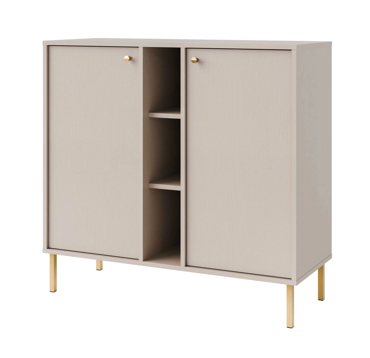 Komoda „Tokyo 2F“ su spintelėmis ir nišomis, smėlio spalvos