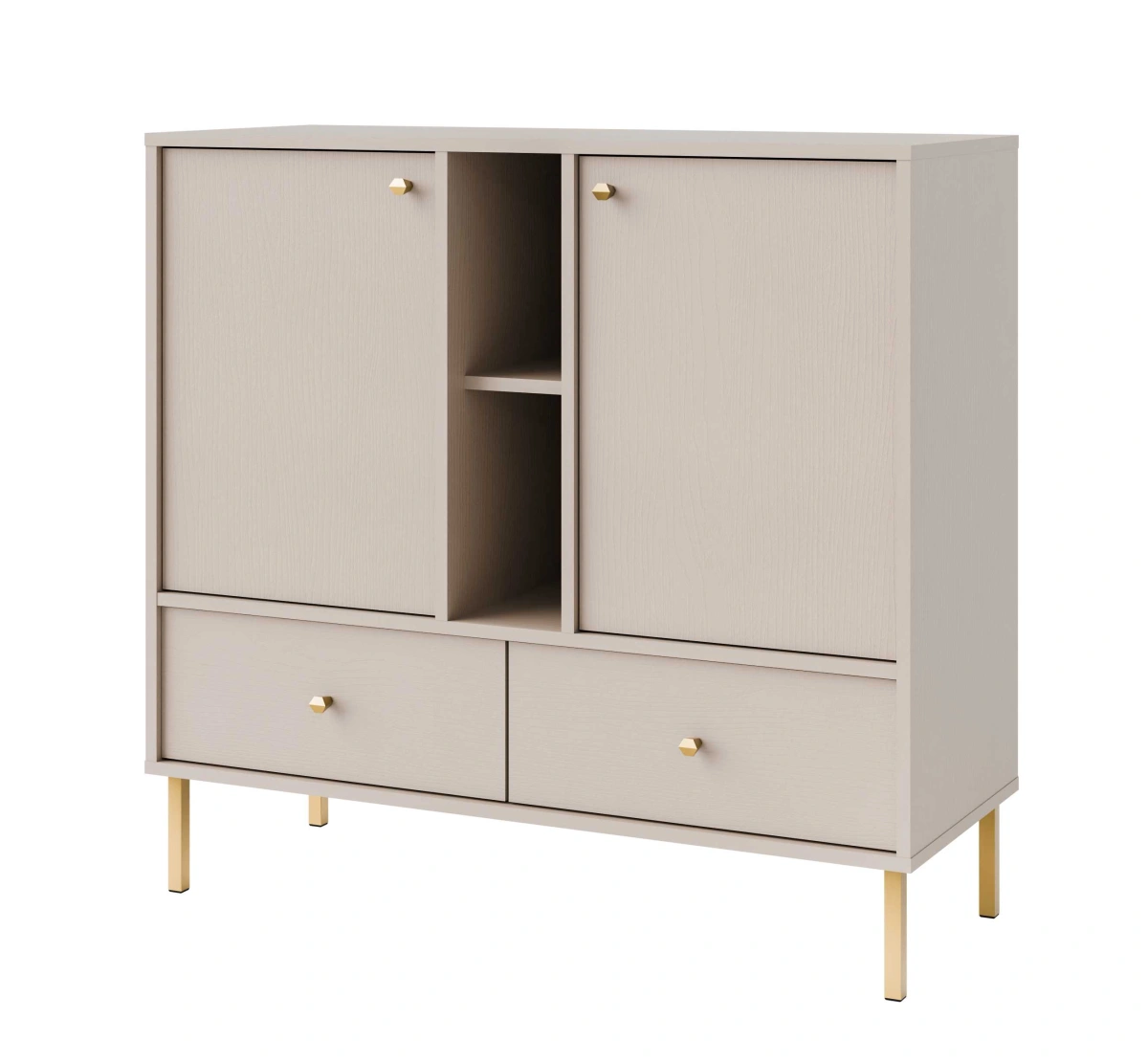 Komoda „Tokyo 2F2S“ su spintelėmis, stalčiais ir nišomis, smėlio spalvos
