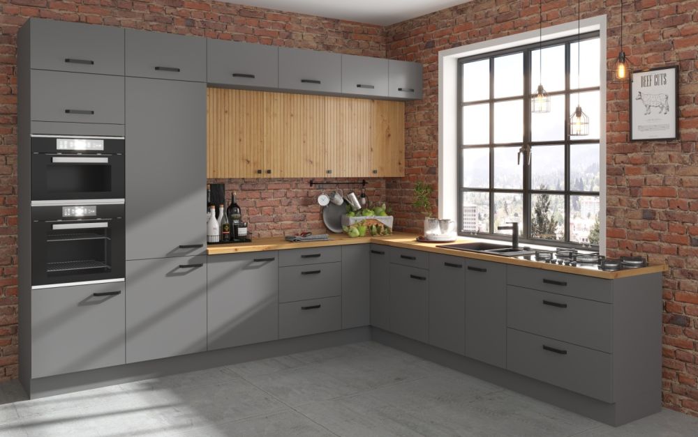 Kampinis virtuvės baldų komplektas 330-300 cm Ava + Nessa