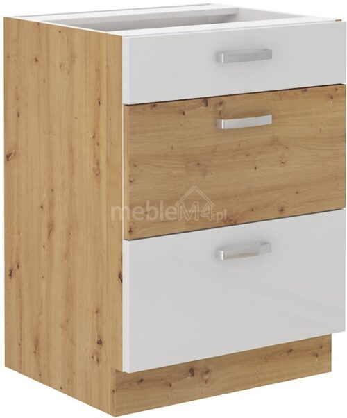 Artisan balta blizgi apatinė spintelė su stalčiais 60 D 3S BB