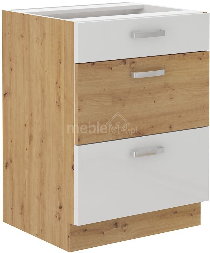 Artisan balta blizgi apatinė spintelė su stalčiais 60 D 3S BB