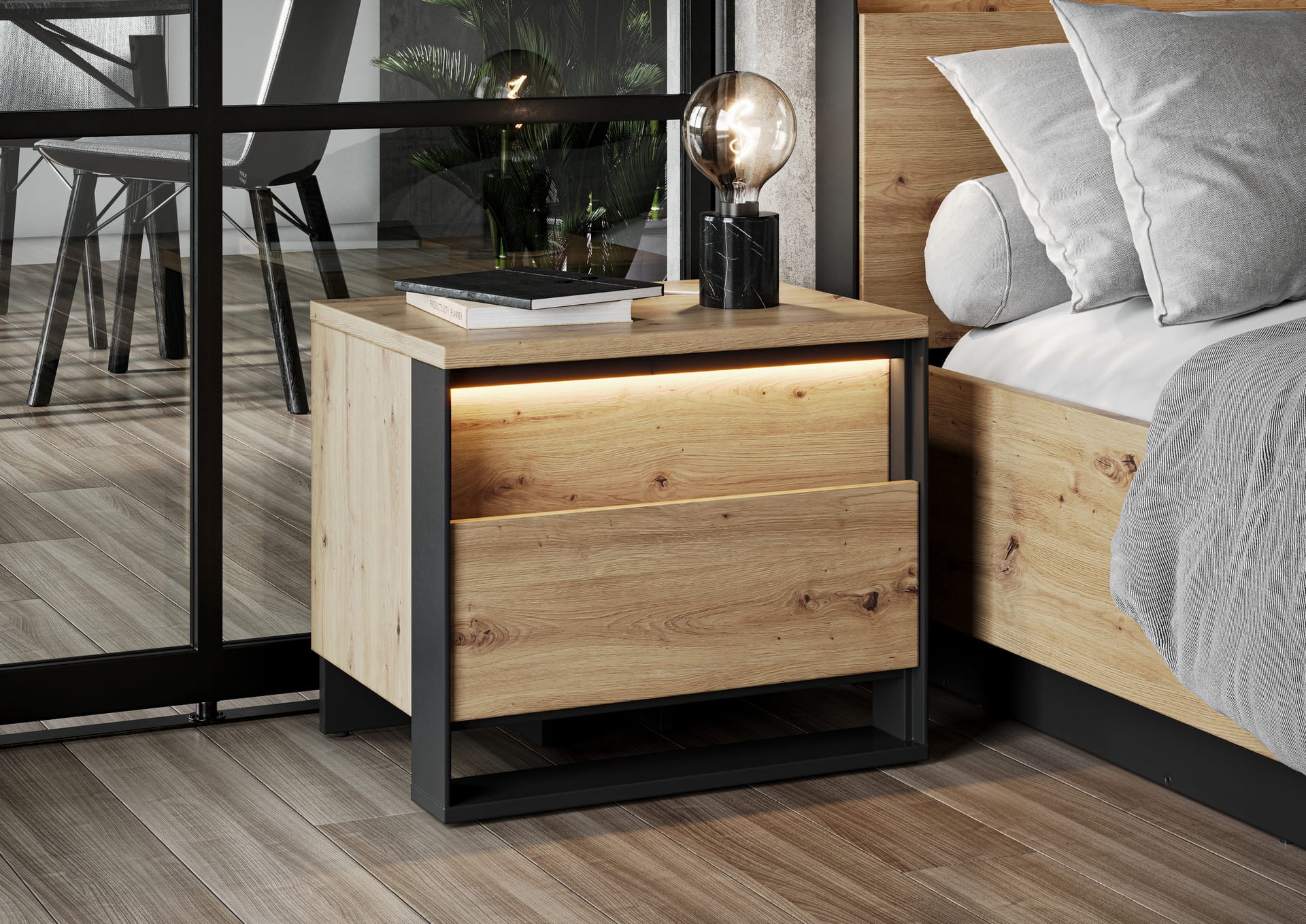 QUANT QS-03 naktinis staliukas | Artisan ąžuolas, juoda - Paveikslėlis 2