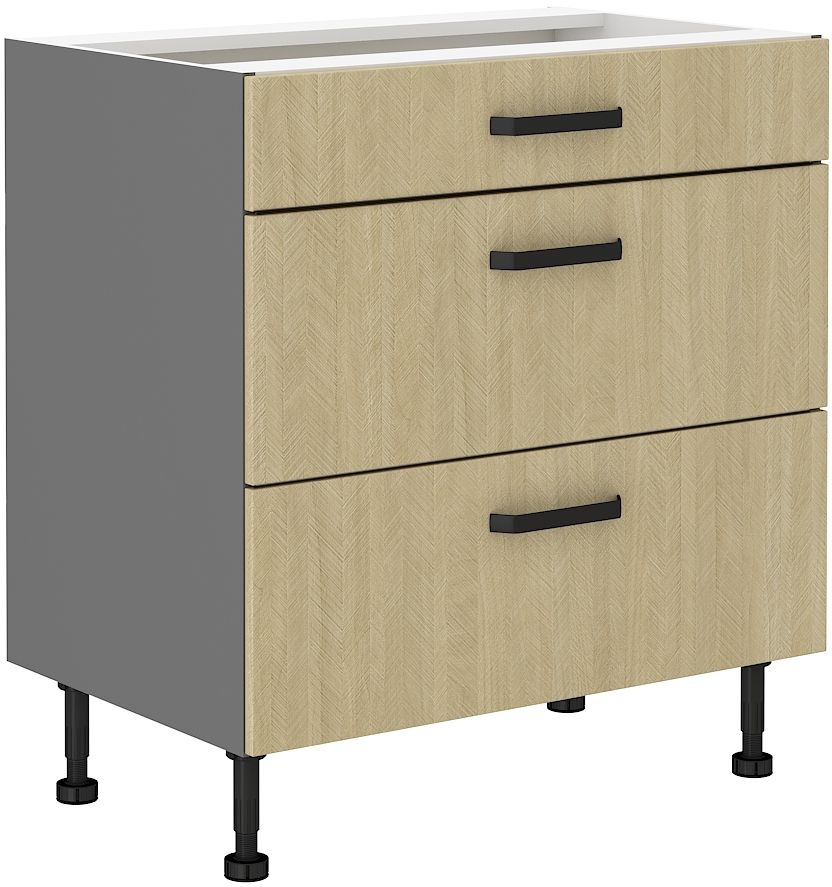 Apatinė spintelė 80 cm, stalčiai, „Scandi herringbone“ raštas, 80D 3S BB