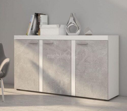Rumba 3F komoda, šviesaus betono spalvos – balta