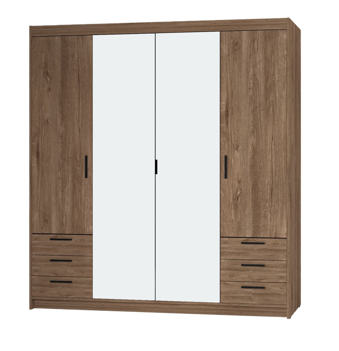 Spinta su veidrodžiais ir stalčiais Elena 4D 6S - veidrodinis ąžuolas Lefkas