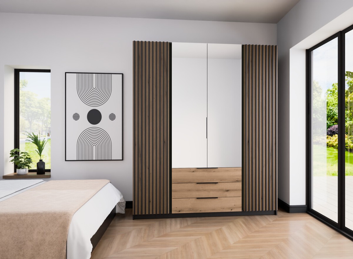 Kaja BL/EV-BL 2 keturių durų spinta su grotelėmis, 2 veidrodžiai, 3S