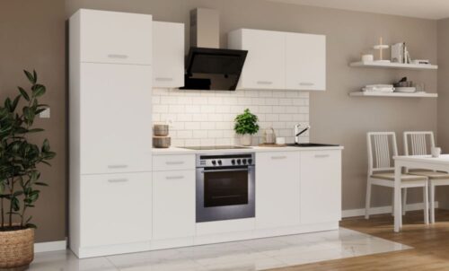 Virtuvės komplektas su stalviršiu, 260 cm virtuvė Toni balta matinė