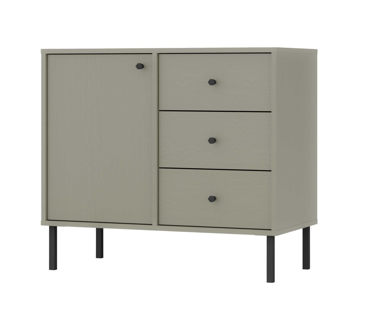 „Tokyo 1F3S“ eukalipto spalvos komoda su spintele ir stalčiais