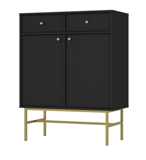 Juoda komoda „Tokyo 2F2S“ su spintelėmis ir stalčiais