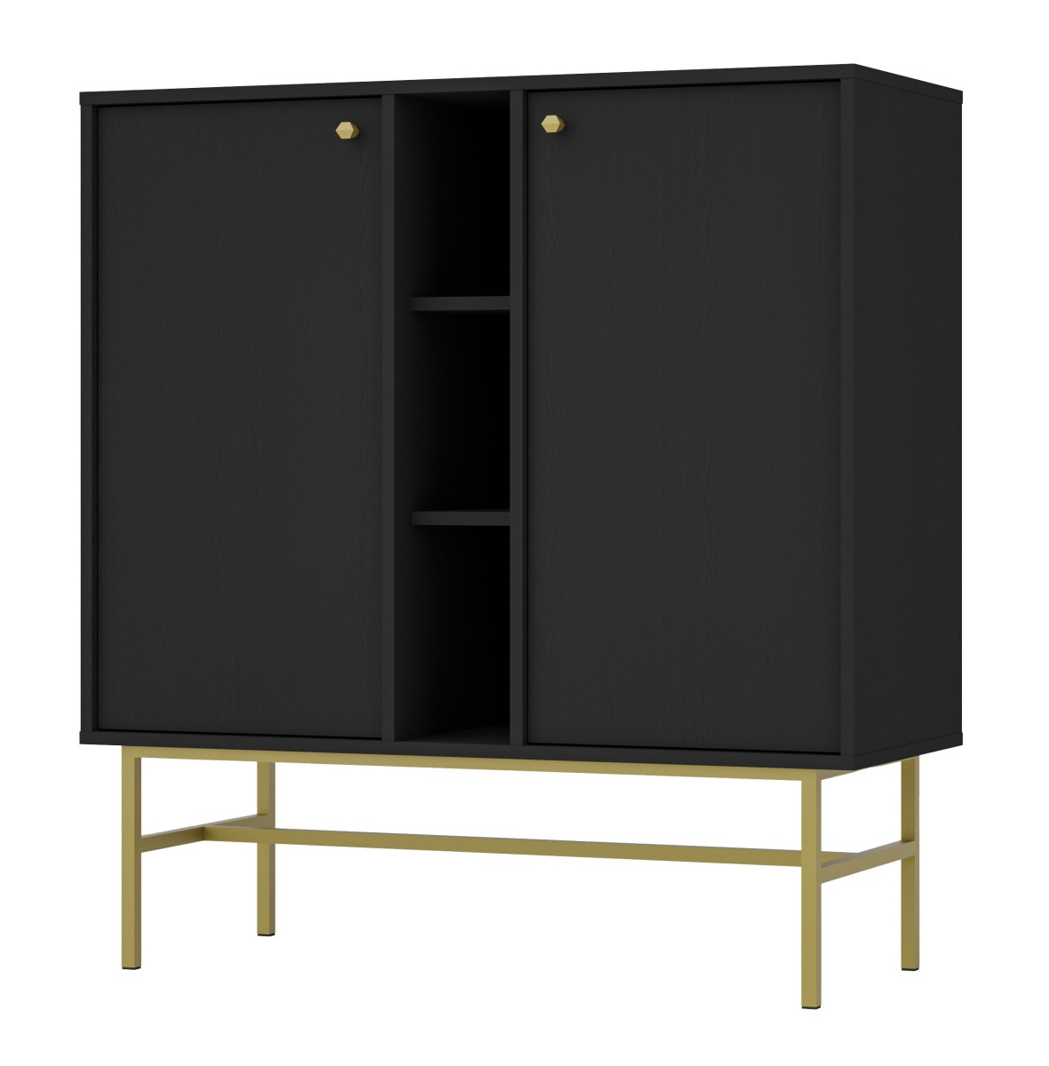 Juoda komoda „Tokyo 2F“ su spintelėmis ir nišomis