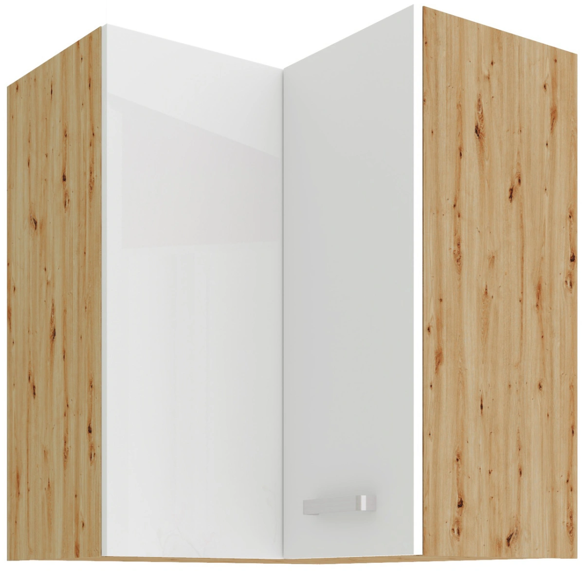 Viršutinė kampinė spintelė 60 cm Artisan balta blizgi 58x58 GN-72 2F 90 laipsnių