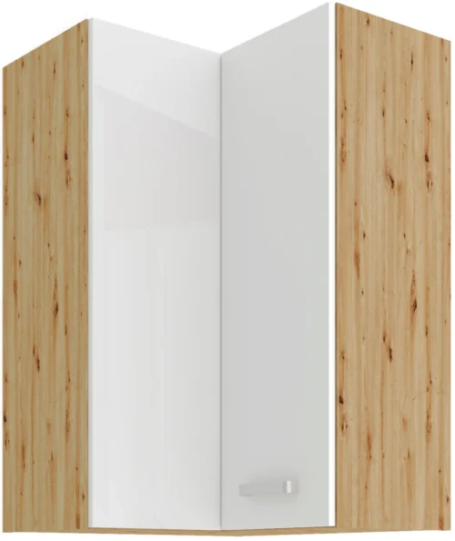 Viršutinė kampinė spintelė 60 cm Artisan balta blizgi 58×58 GN-90 2F 90 laipsnių