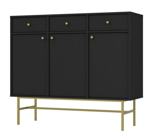 Juoda komoda „Tokyo 3F3S“ su spintelėmis ir stalčiais