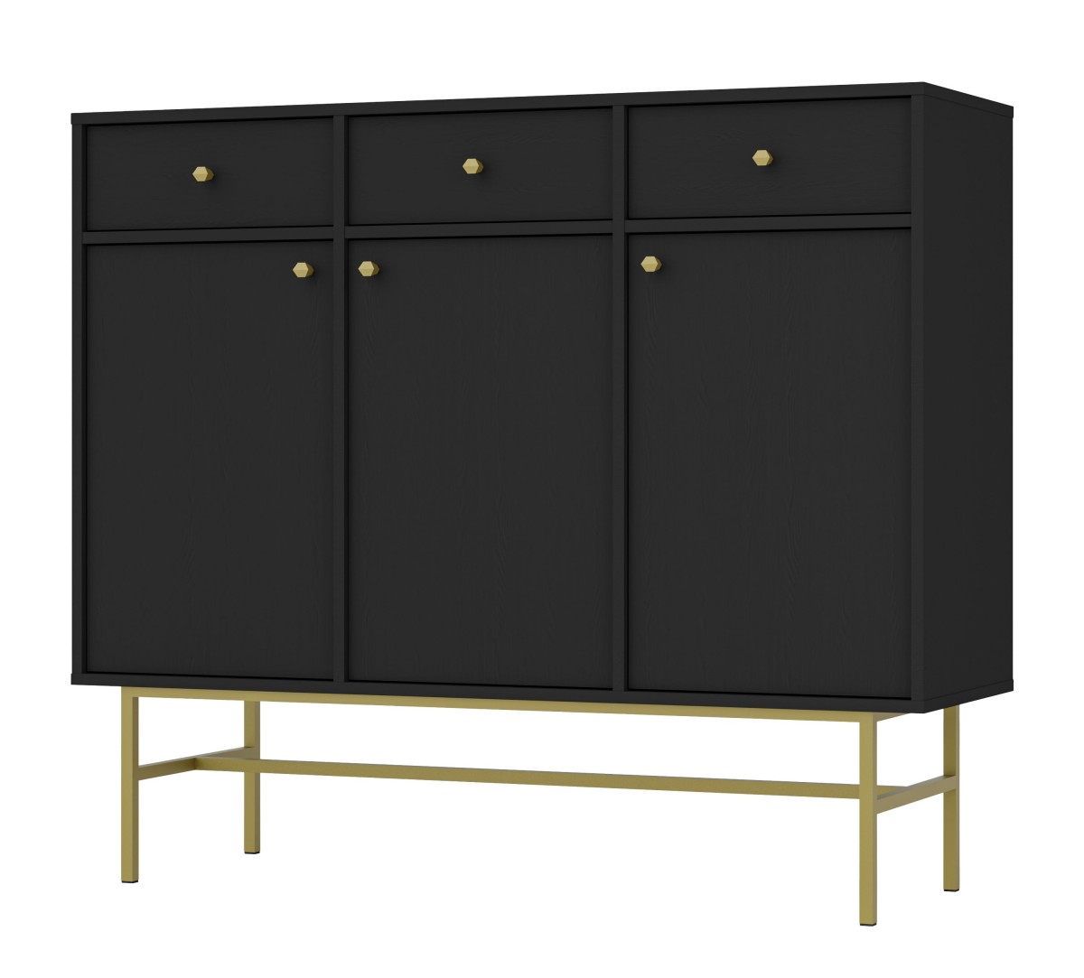 Juoda komoda „Tokyo 3F3S“ su spintelėmis ir stalčiais