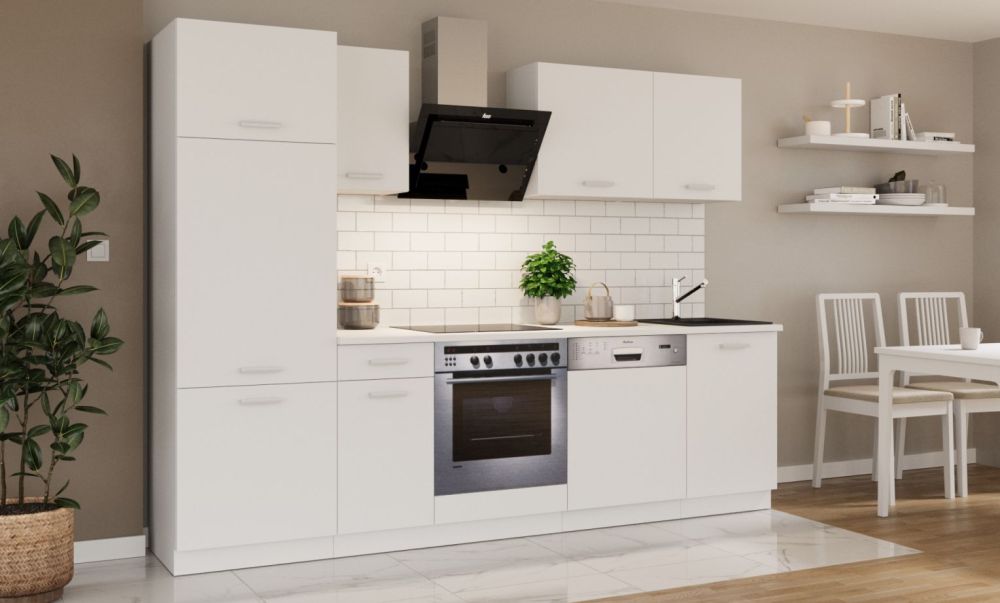 Virtuvės komplektas su stalviršiu, virtuvė 270 cm, Toni balta matinė spalva