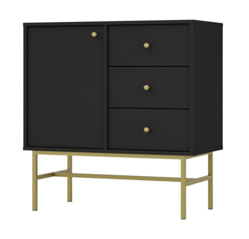 Juoda komoda „Tokyo 1F3S“ su spintele ir stalčiais