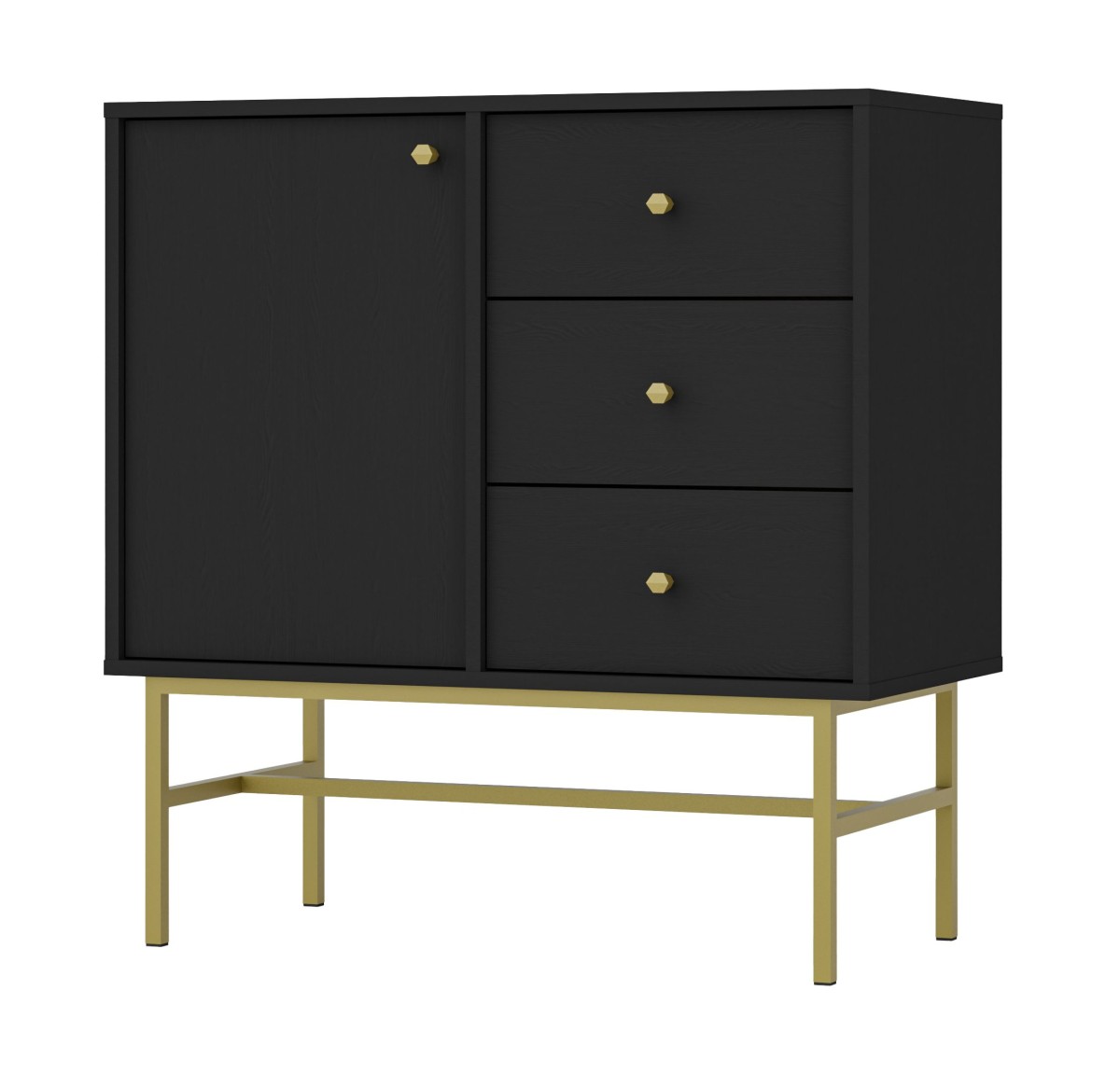 Juoda komoda „Tokyo 1F3S“ su spintele ir stalčiais
