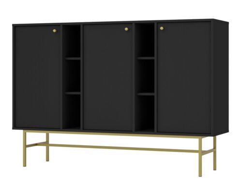 Juoda komoda „Tokyo 3F“ su spintelėmis ir nišomis