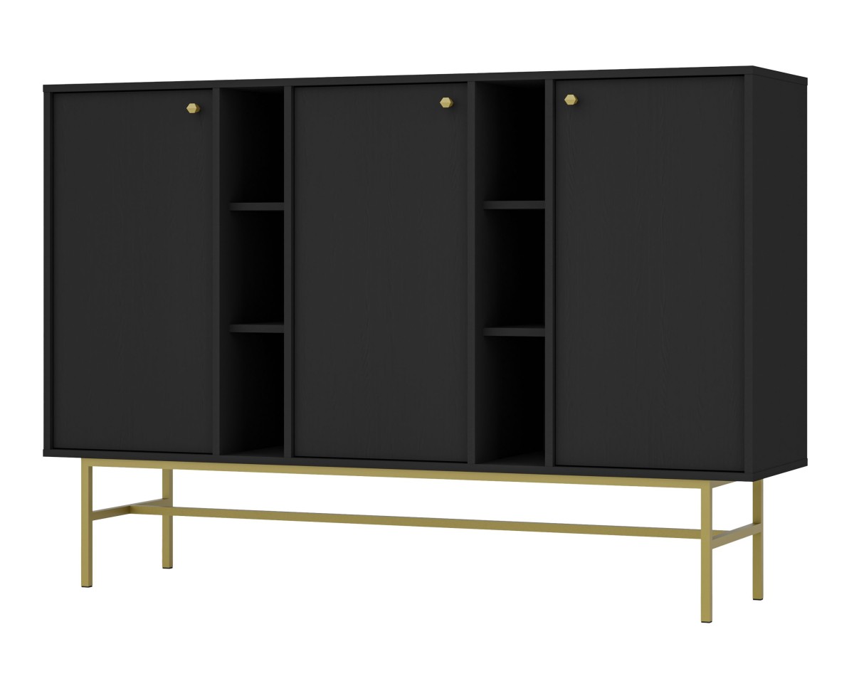 Juoda komoda „Tokyo 3F“ su spintelėmis ir nišomis