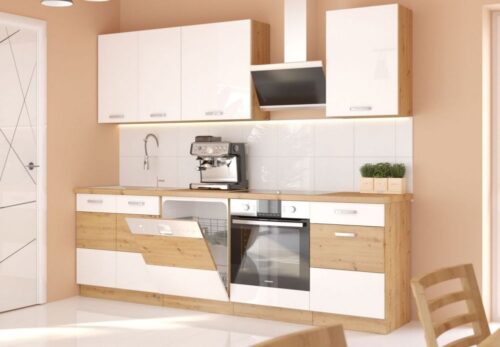 „Artisan“ virtuvė, 250 cm, balta, blizgi