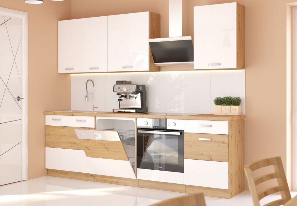 „Artisan“ virtuvė, 250 cm, balta, blizgi