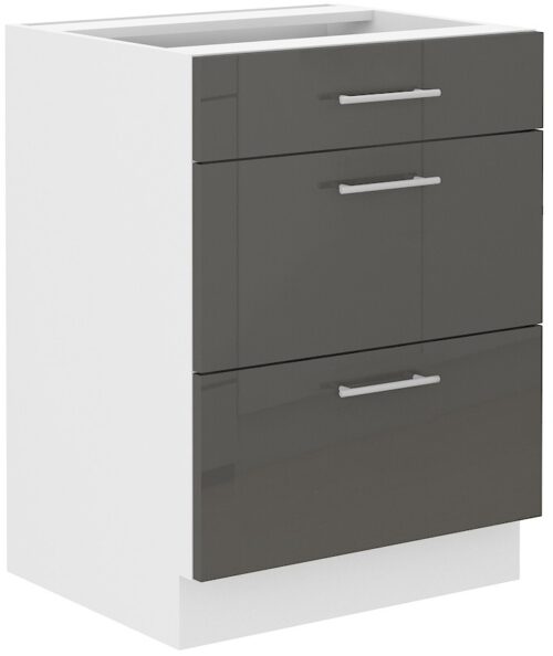 Apatinė spintelė 60 cm, stalčiai, pilka, Lara, 60 D, 3S, BB, PREM BOX
