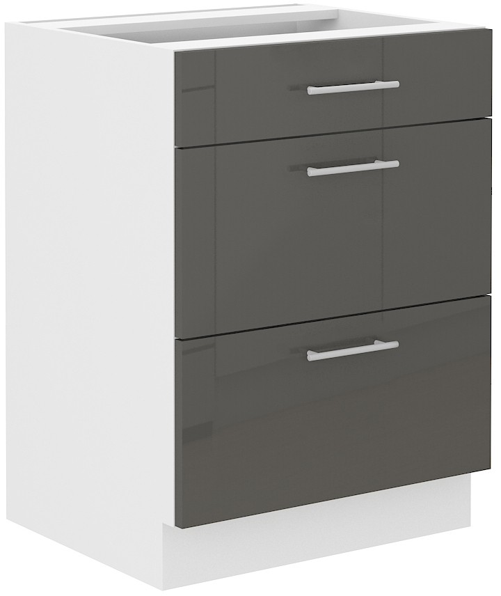 Apatinė spintelė 60 cm, stalčiai, pilka, Lara, 60 D, 3S, BB, PREM BOX