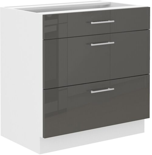 Apatinė spintelė 80 cm, stalčiai, Lara Grey, 80 D 3S BB, PREM BOX