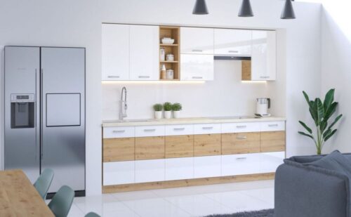 „Artisan“ virtuvė, 260 cm, balta, blizgi