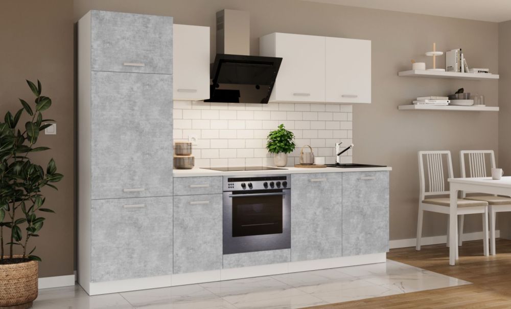 Virtuvės komplektas su stalviršiu, virtuvė 260 cm, Toni bellato pilka