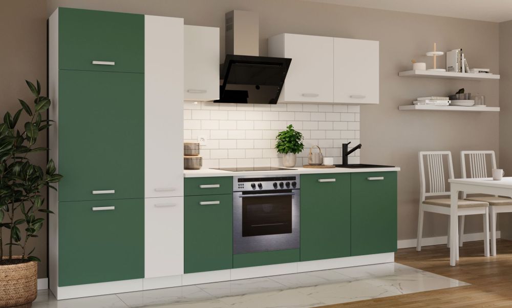 Virtuvės komplektas su stalviršiu, virtuvė 290 cm Toni žalias labradoras